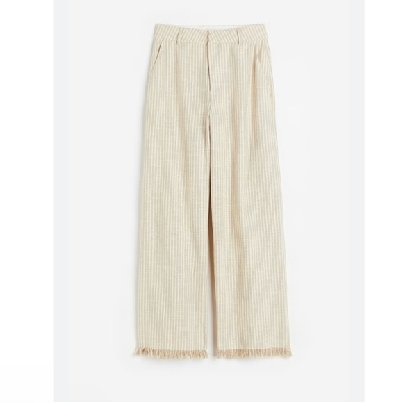 H&M suit set / striped raw hem linen suit set / blazer & trousers / size S - Picture 2 of 10